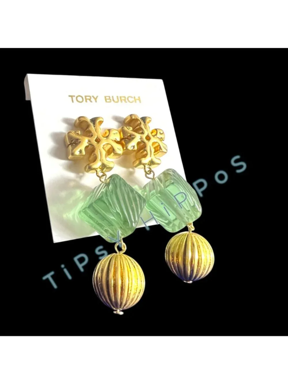 *** New! Tory Bruch Roxanne Dangle Earrings in Gold and Green